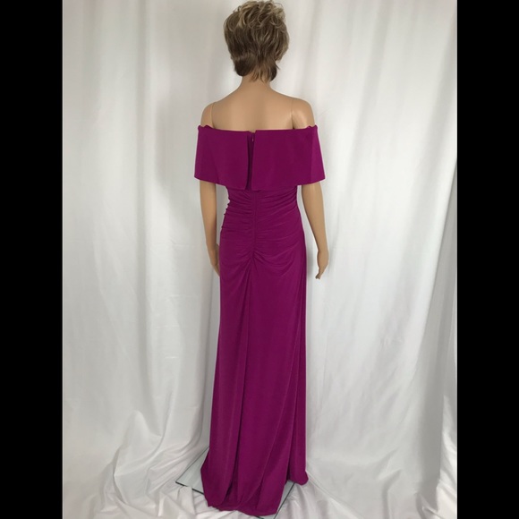 Gorgeous Magenta Off the Shoulder Evening Gown - Picture 4 of 7